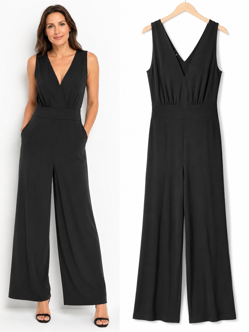 Soft Surroundings Black V-Neck Wide-Leg Jumpsuit